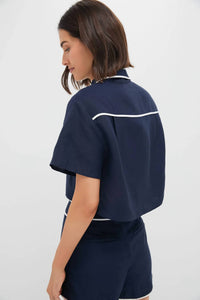 JONATHAN SIMKHAI solange cropped blouse in midnight - women's blouse - alternate view