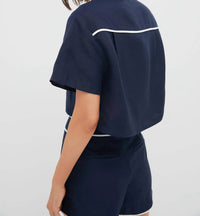 JONATHAN SIMKHAI solange cropped blouse in midnight - women's blouse - detail view