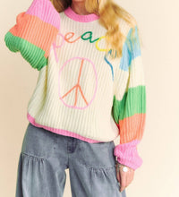 DAVI & DANI 3d Chunky Thread Peace Sign Sweater in beige multi - women's sweater