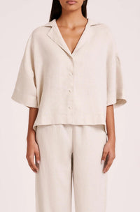 Nude Lucy Lounge Linen Shirt Top in natural - women's blouse