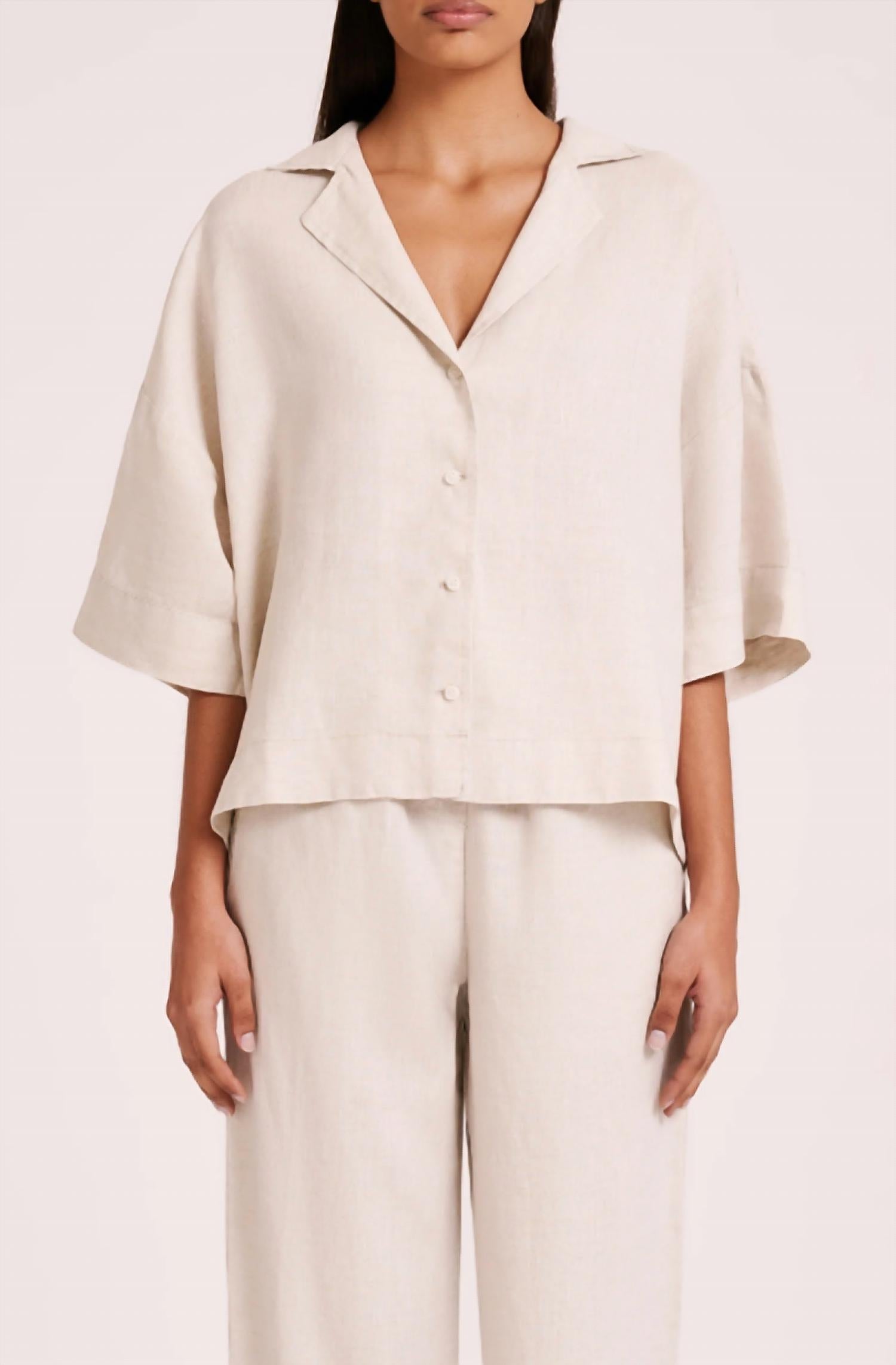 Nude Lucy Lounge Linen Shirt Top in natural - women's blouse
