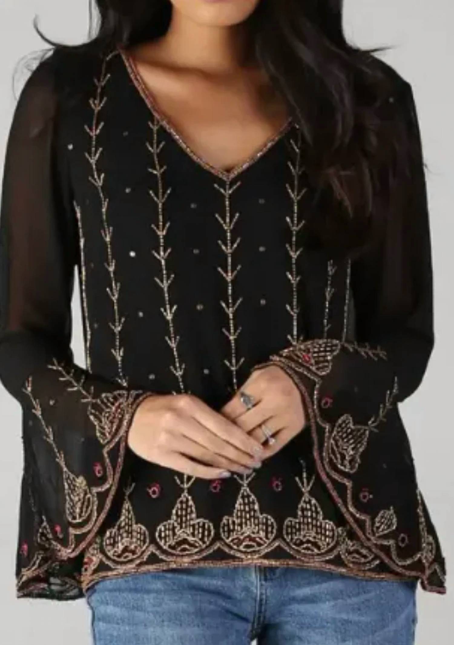 Angie - Luxe Beaded Bell Blouse