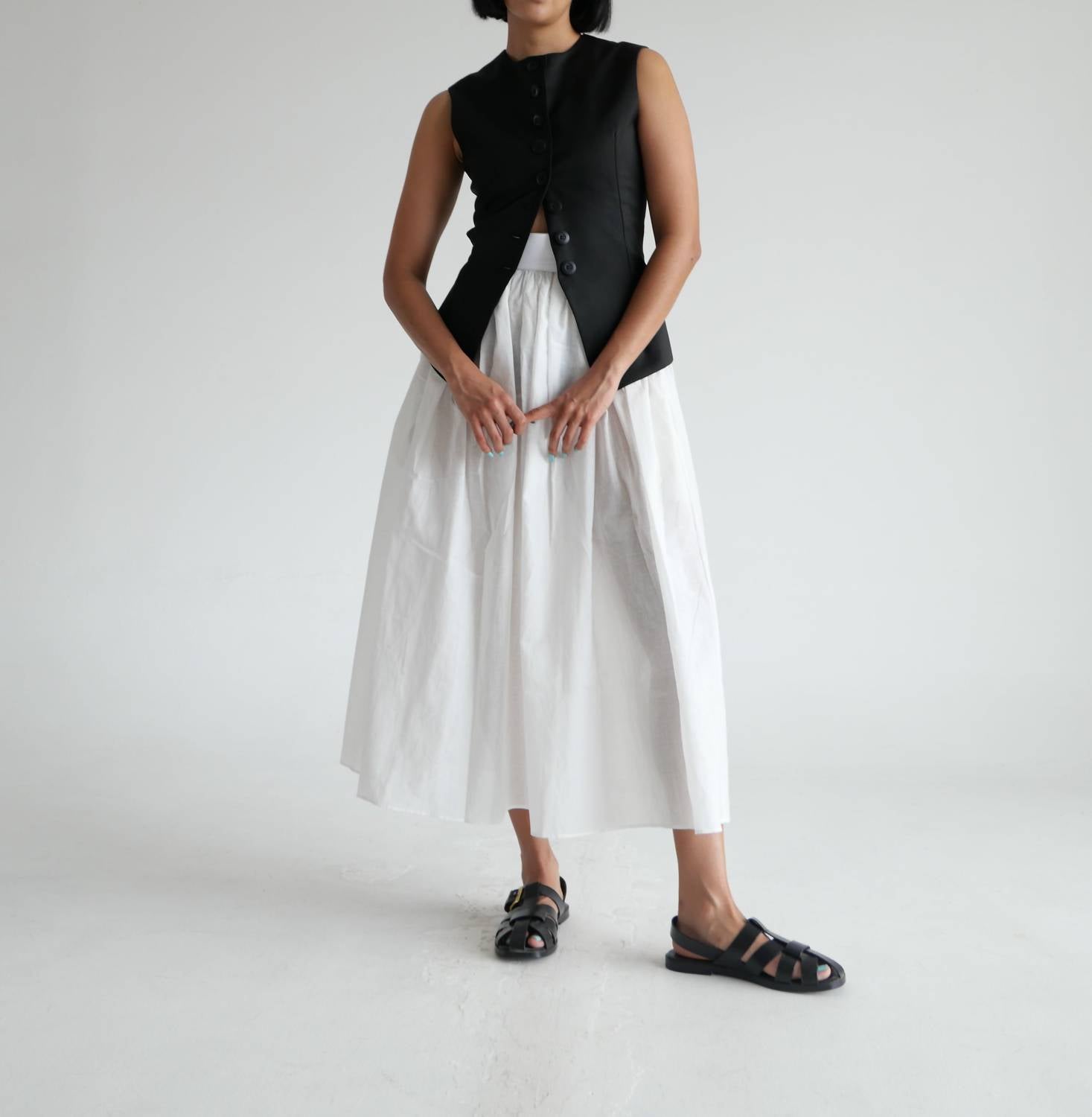 Sloan Cotton Voile Belted Midi Skirt in white - women's skirt