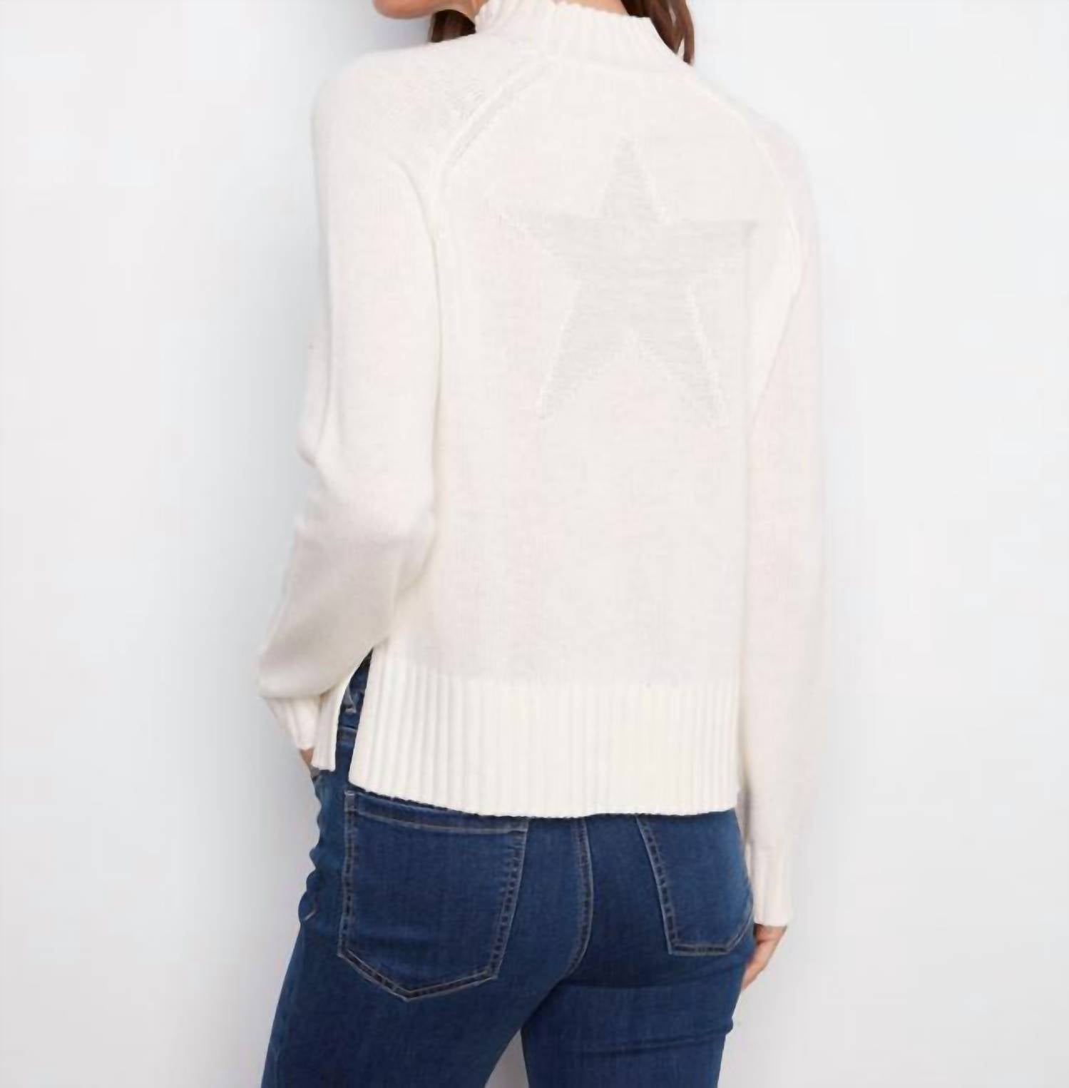 CHARLIE B Jacquard Mock Neck Ski Sweater in ecru - women's sweater - detail view
