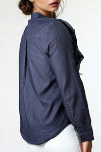 Nancy Yang Collection - Denim Rose Cascade Blouse
