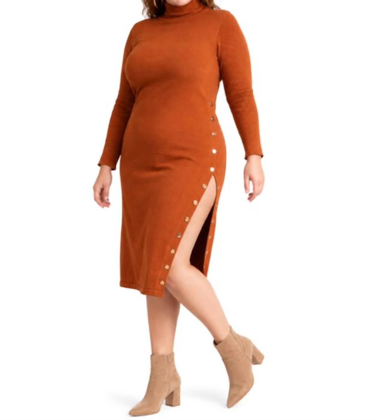 The Athletic Side Of Us - Ribbed Sweater Dress – Body-hugging Knit With Gold Button Detail