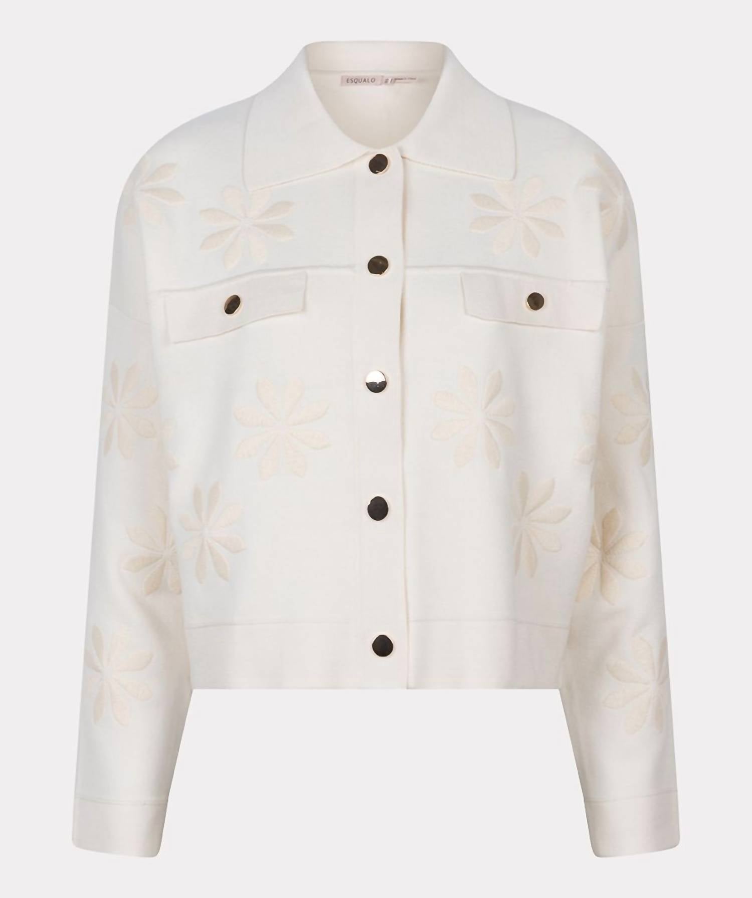 ESQUALO Cana Boxy Embroidery Cardigan in light sand - women's cardigan - view 4
