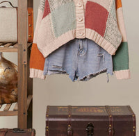 Mello - Women's Color Block Crochet V Neck Cardigan