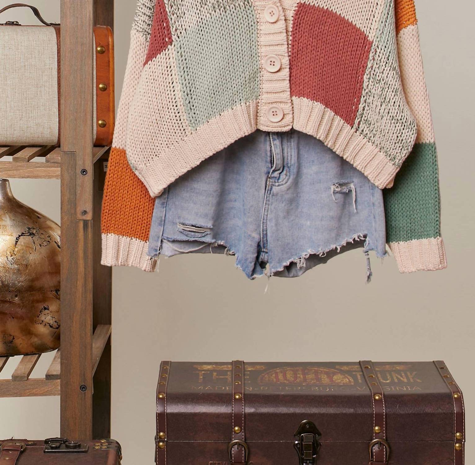 Mello - Women's Color Block Crochet V Neck Cardigan