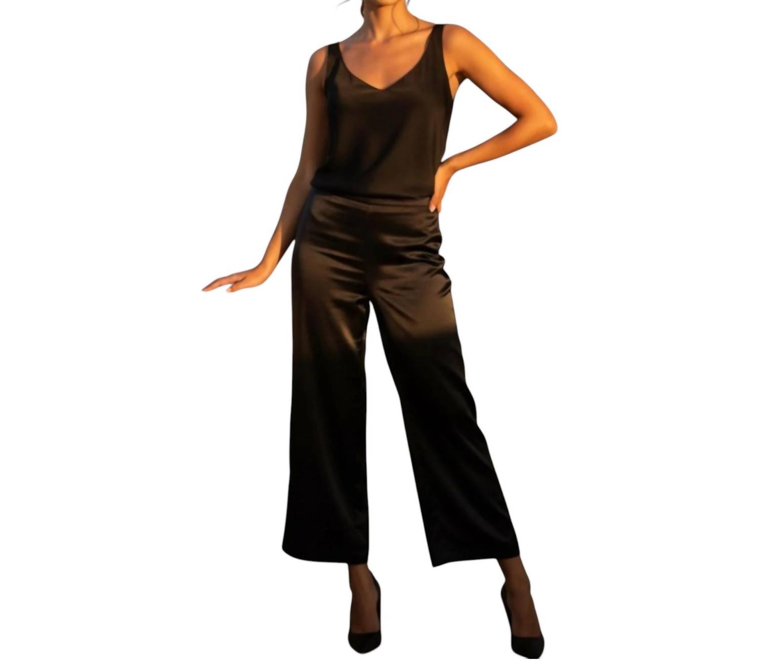Alex Evenings Chic Satin Pant in black - women's pants