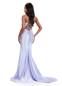 ASHLEYlauren Pearl Prom Dress With Lace in periwinkle - women's dress - alternate view