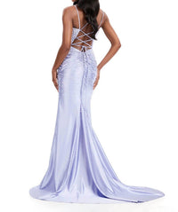 ASHLEYlauren Pearl Prom Dress With Lace in periwinkle - women's dress - detail view
