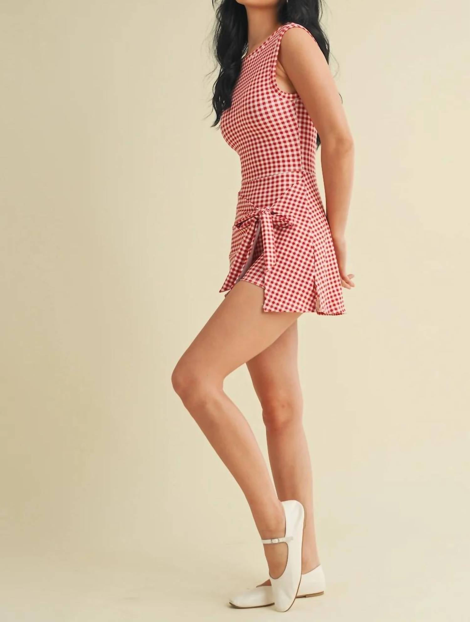 Kimberly C - Gingham Print Wrap Tie Front Mini Dress