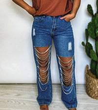 Kiwi The Rhinestone Straight Leg Jean in blue - women's jeans - detail view