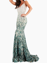 JOVANI Evening Gown in silver green - women's dress