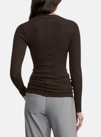 Enza Costa Rib Bold Long Sleeve U Top in coffee bean - women's long sleeve top - alternate view