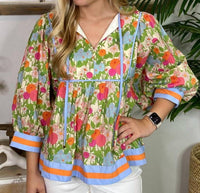 Entro - Three Quarter Split Neck Blouse