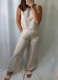 Blu Pepper - Stripe Linen Back Tie Detail Set