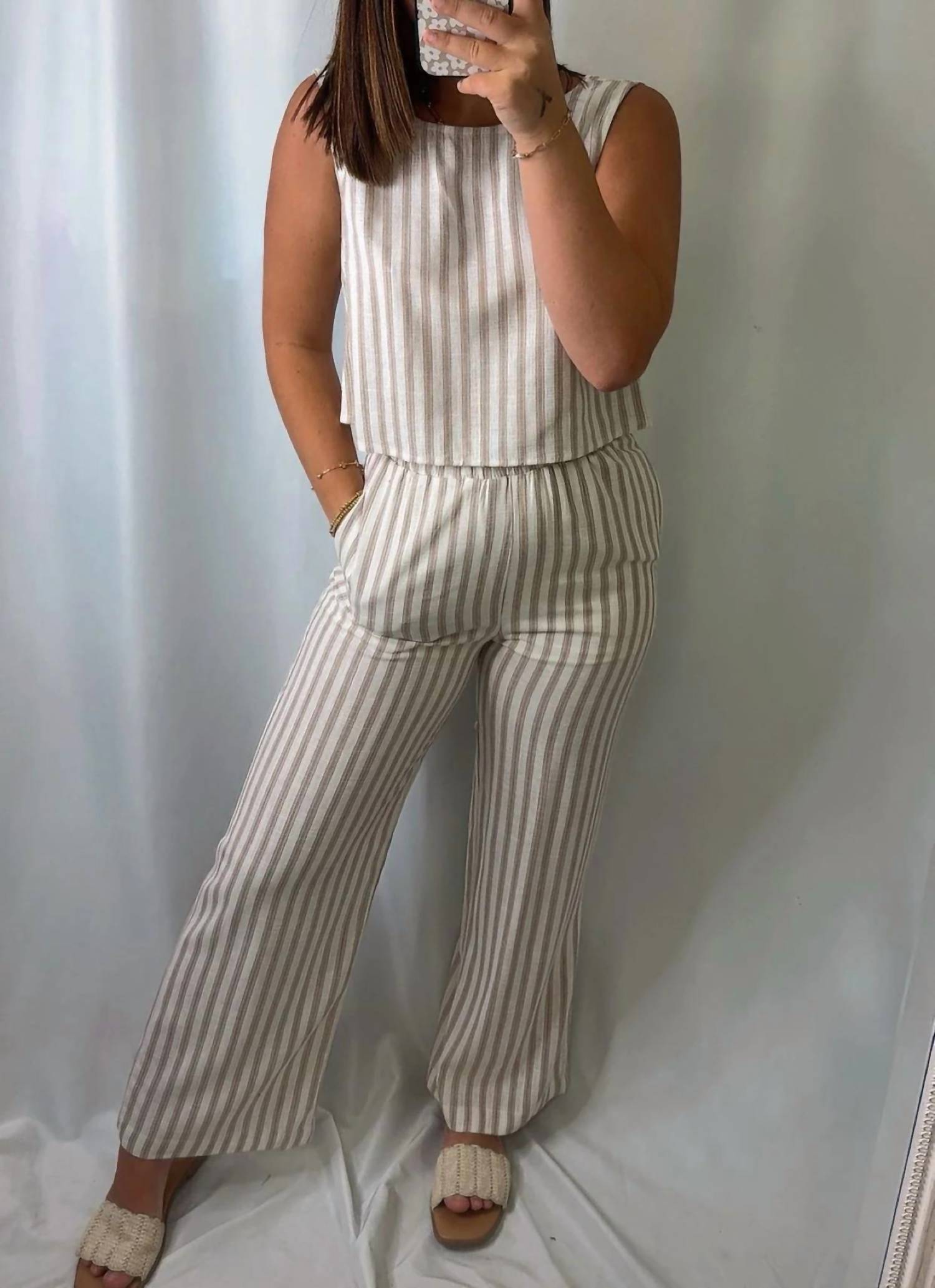 Blu Pepper - Stripe Linen Back Tie Detail Set
