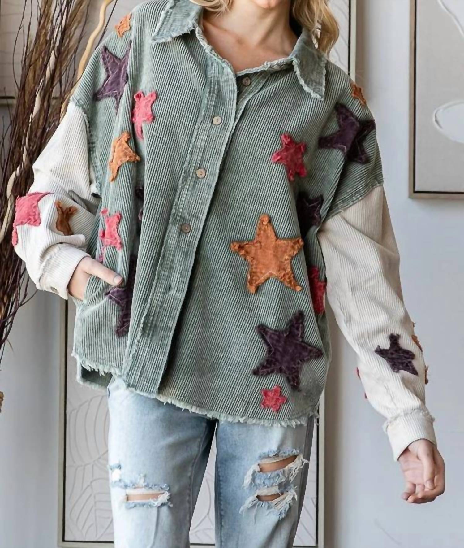 Oli & Hali - Washed Star Patch Corduroy Shacket