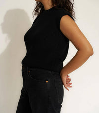 Callahan Shaker Knit Crewneck Muscle Tee in black - women's t-shirt - alternate view