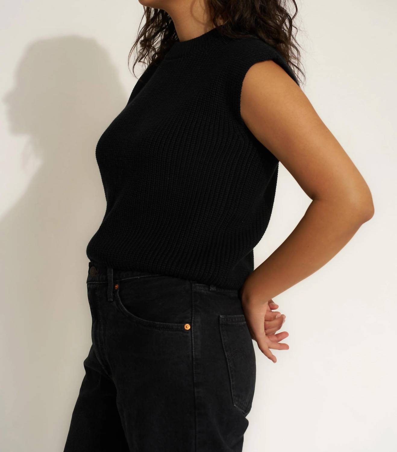 Callahan Shaker Knit Crewneck Muscle Tee in black - women's t-shirt - alternate view