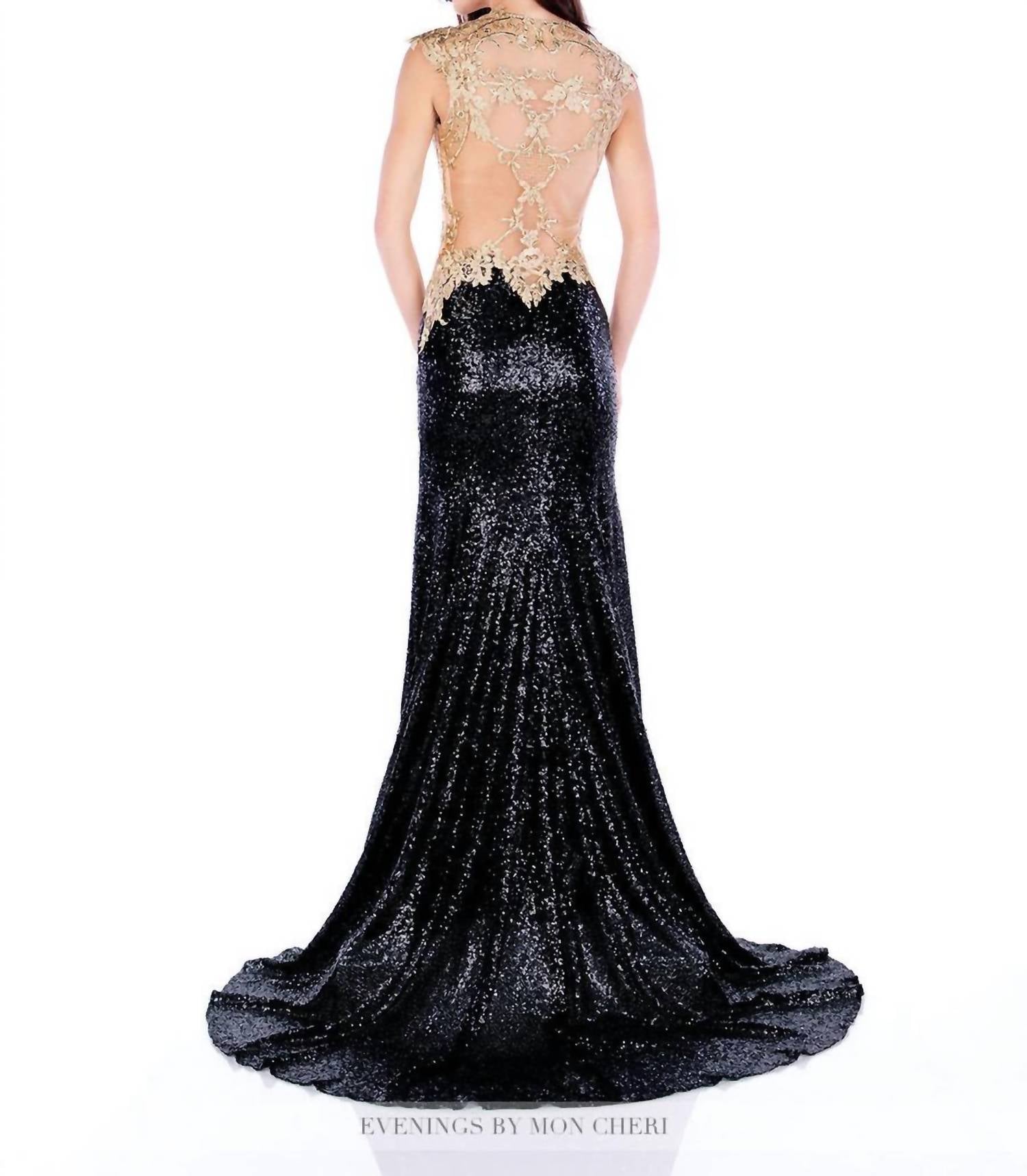 Social Occasions By Mon Cheri - Formal Black Gold Long Gown