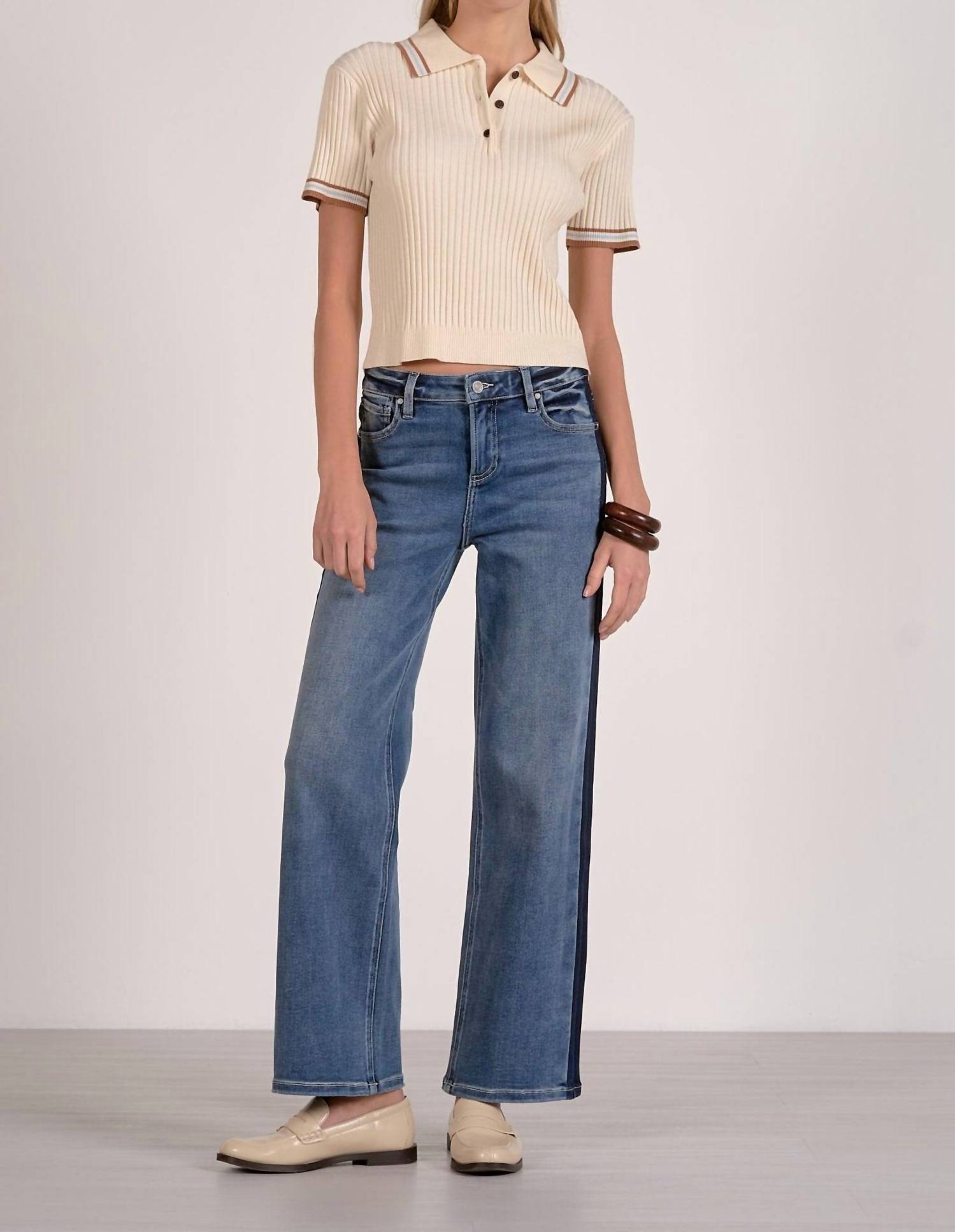 Elan - Ribbed Polo Sweater Top
