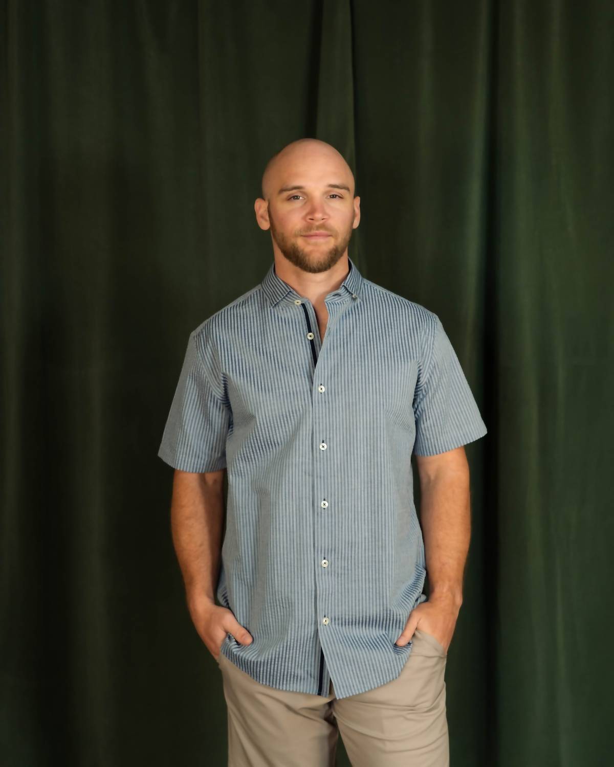 Stone Rose - Seersucker Striped Button Down Shirt