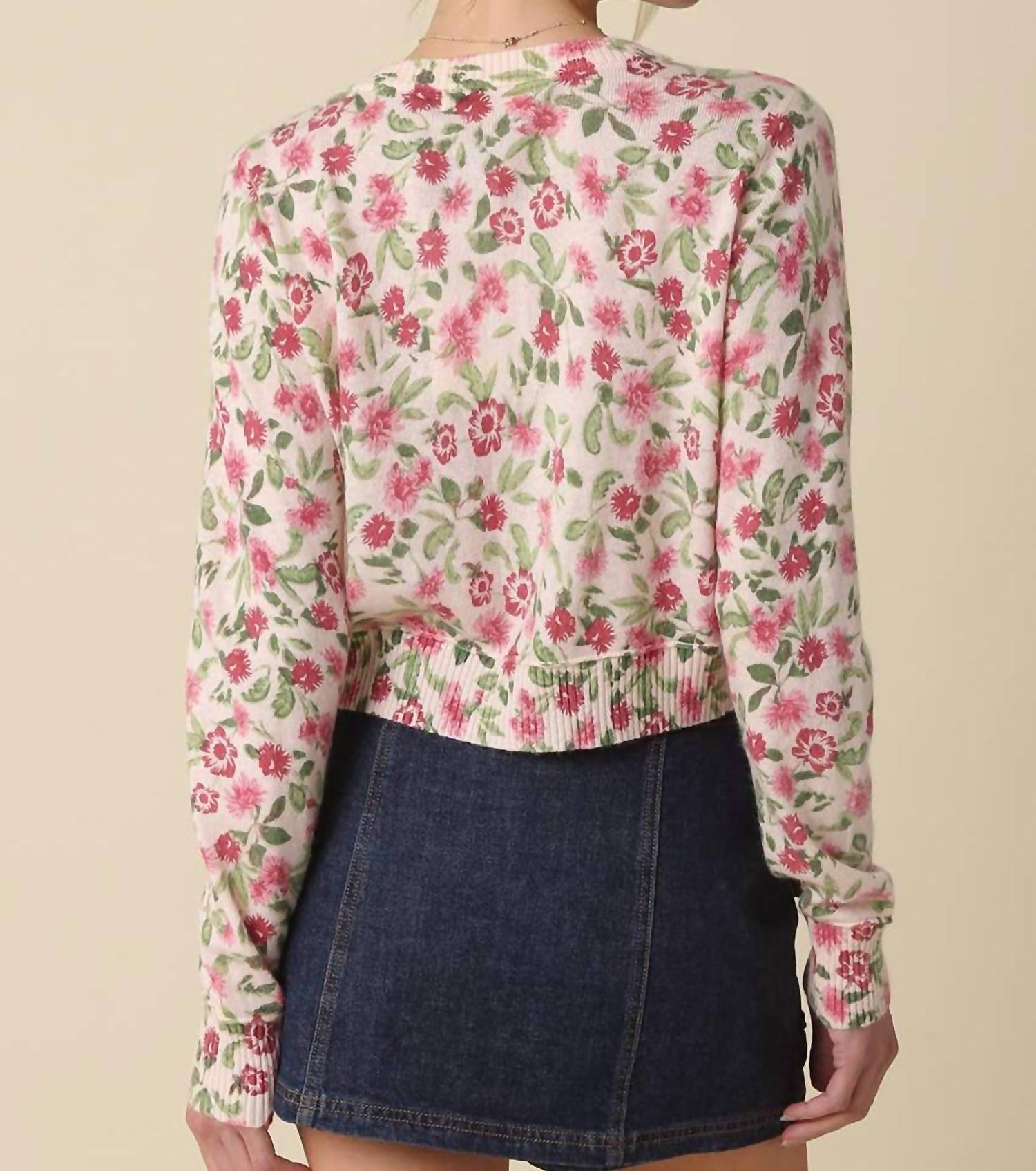 OLIVACEOUS Emilee Floral Cardigan in pink red - women's cardigan - alternate view