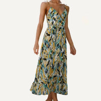 The Moment Collection - Pattern V Neck Spaghetti Straps Midi Dress