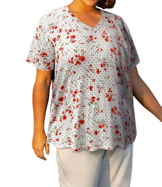 On The Plus Side - Printed Short Sleeve V-Neck Tunic - Plus