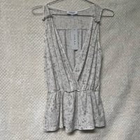 GILLI Women's V Neck Sleeveless Surplice Peplum Top in ivory multi - women's tank top