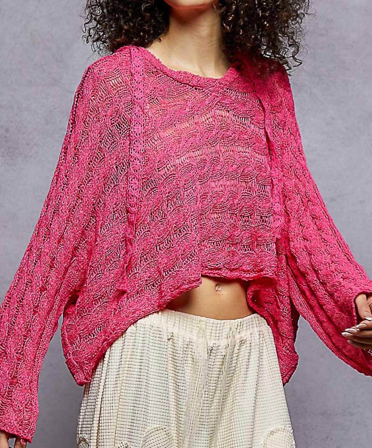 Pol - Pointed Solid Pattern V-neck Crop Hoodie