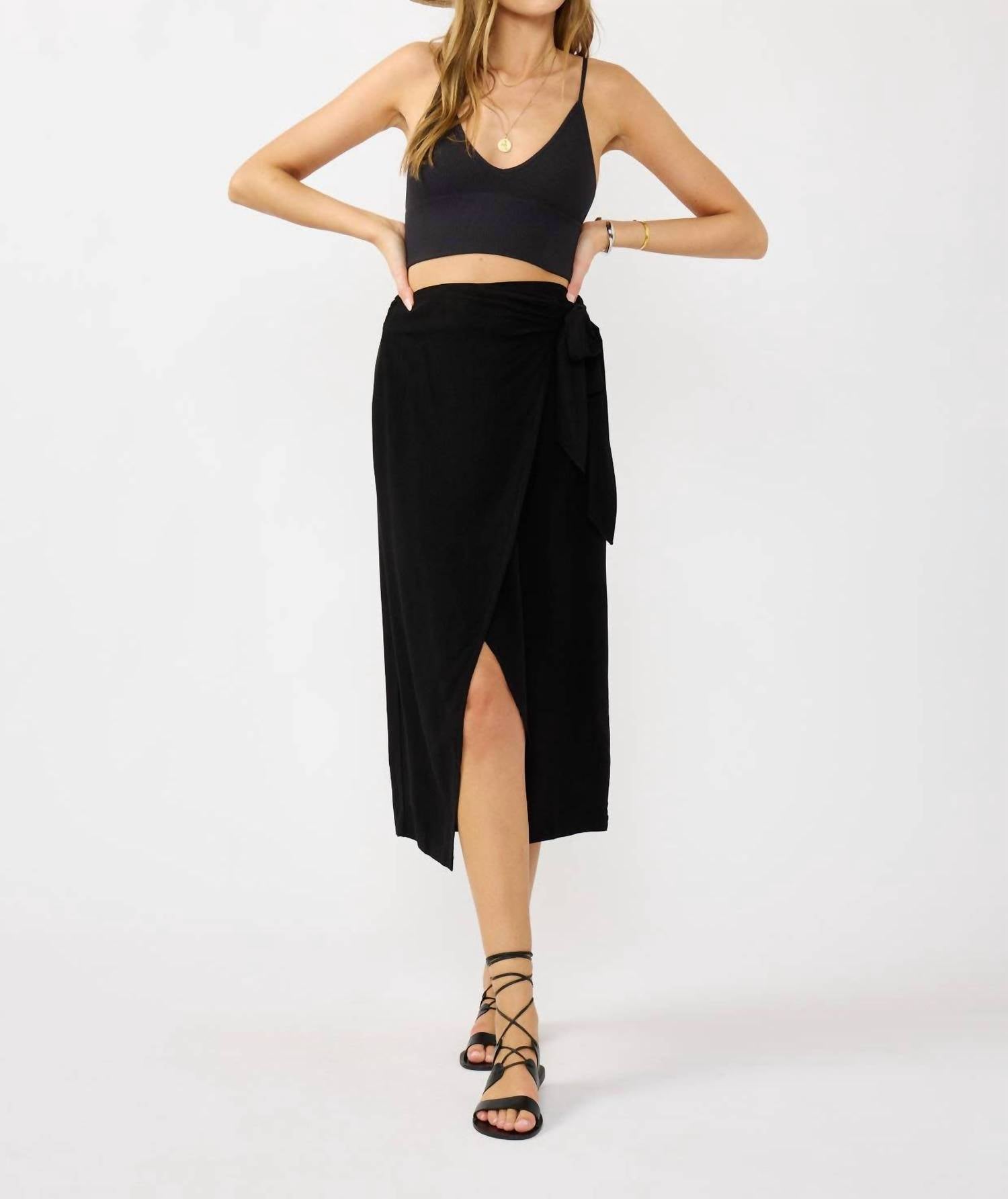 Lovestitch - Smocked Back Wrap Midi Skirt