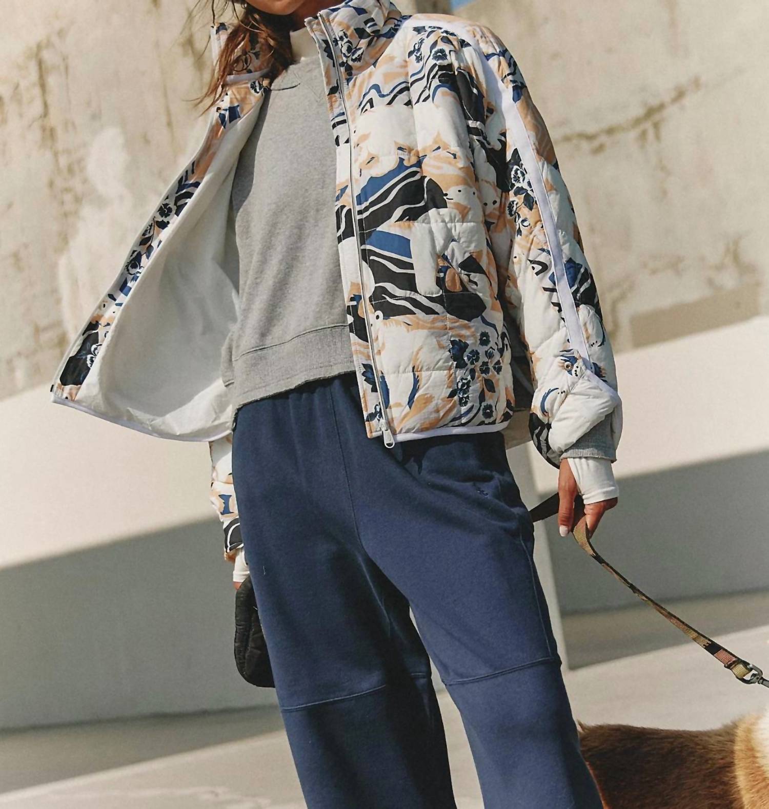 Free People Pippa Polar Bear Graphic Puffer Jacket in white blue - women's jacket