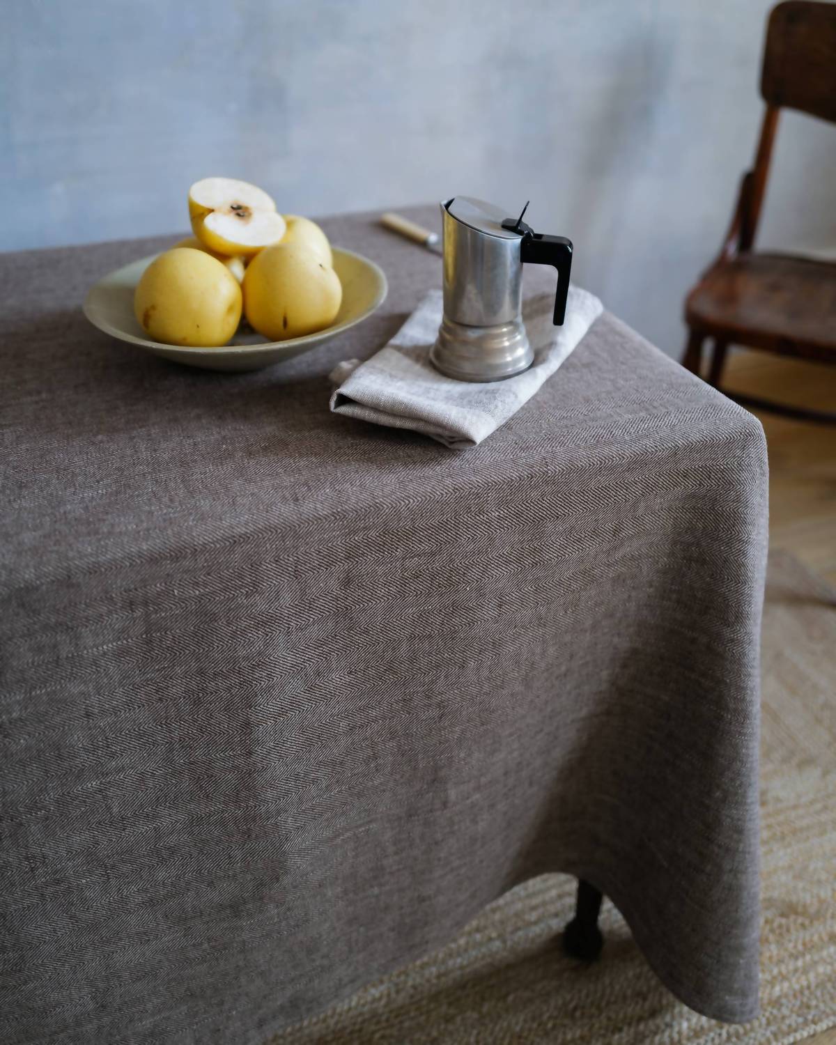 Linenme - Choco Chevron Linen Tablecloth