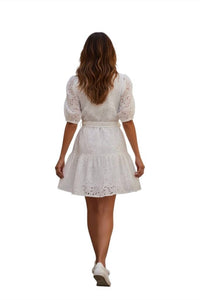 WAIMARI Eyelet Mini Tiered Dress in white - women's dress - detail view