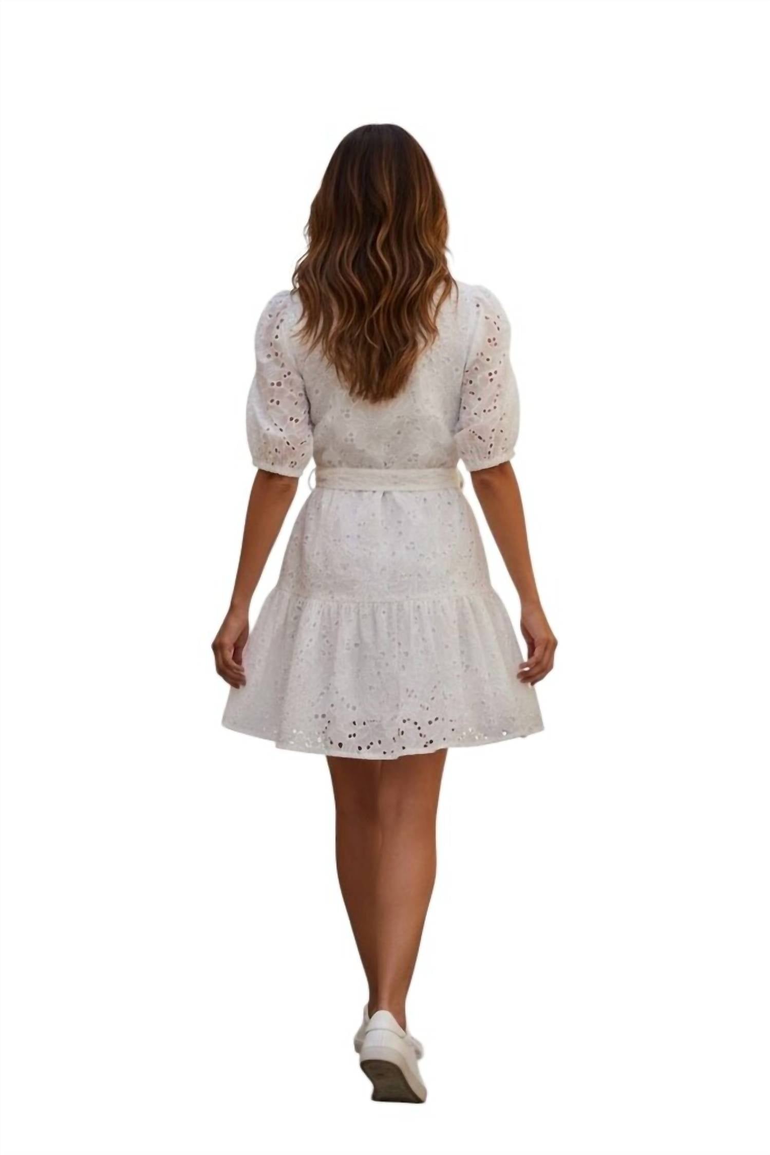 WAIMARI Eyelet Mini Tiered Dress in white - women's dress - detail view
