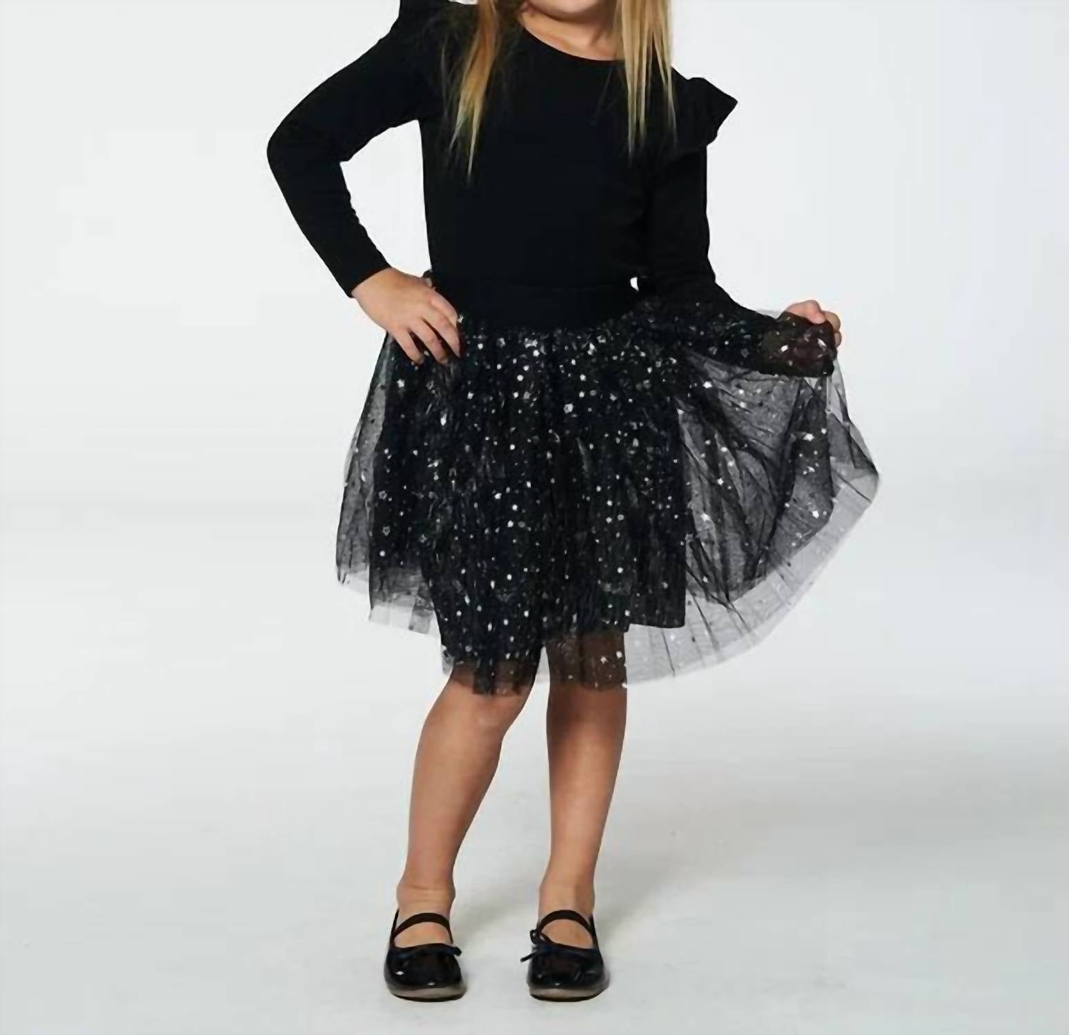 Deux Par Deux - Girls Long Sleeve Dress With Glittering Tulle Skirt