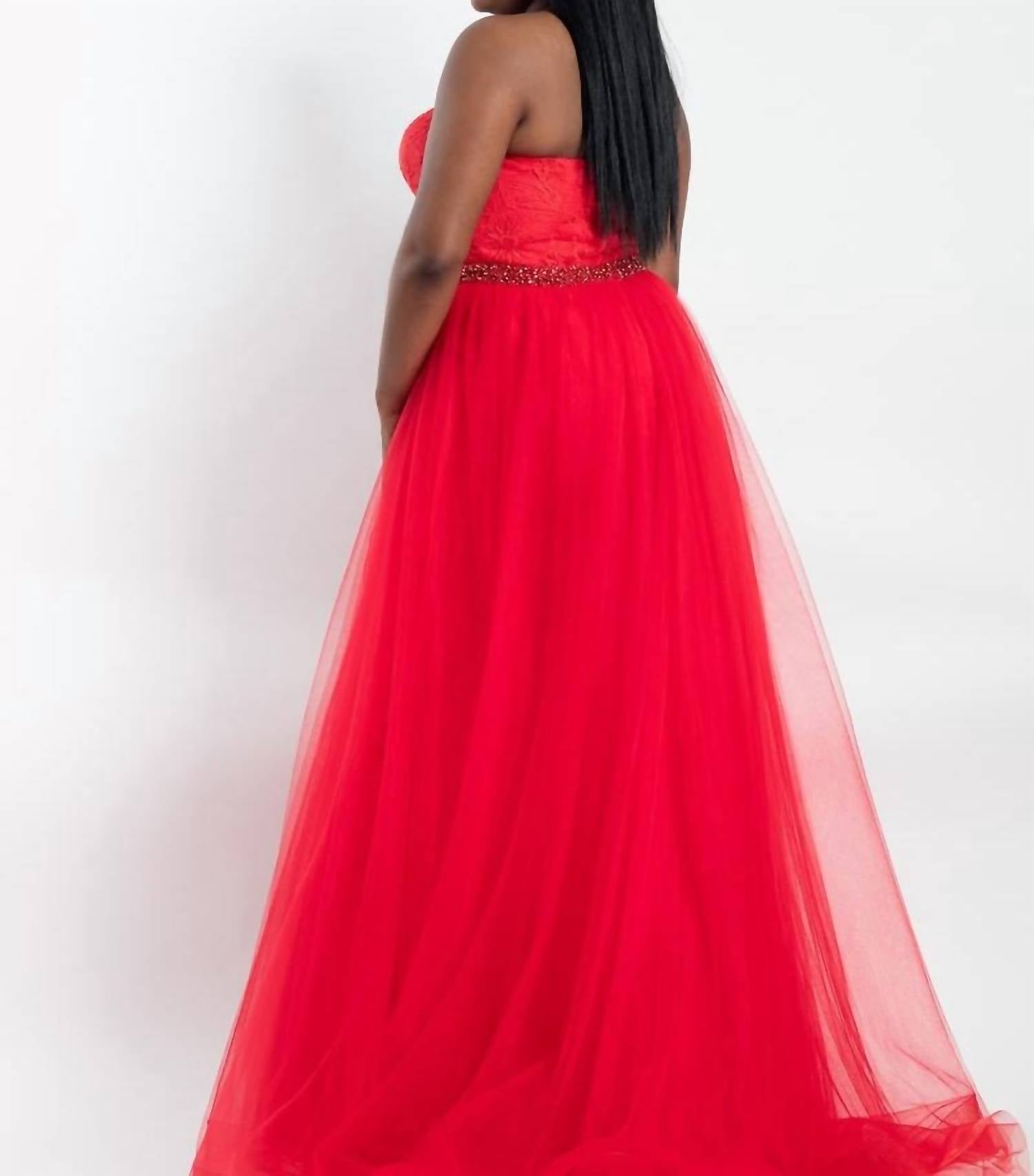 Rachel Allan - Strapless Lace Floral Prom Dress With Overskirt