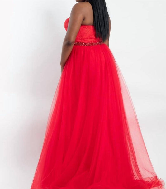 Rachel Allan - Strapless Lace Floral Prom Dress With Overskirt