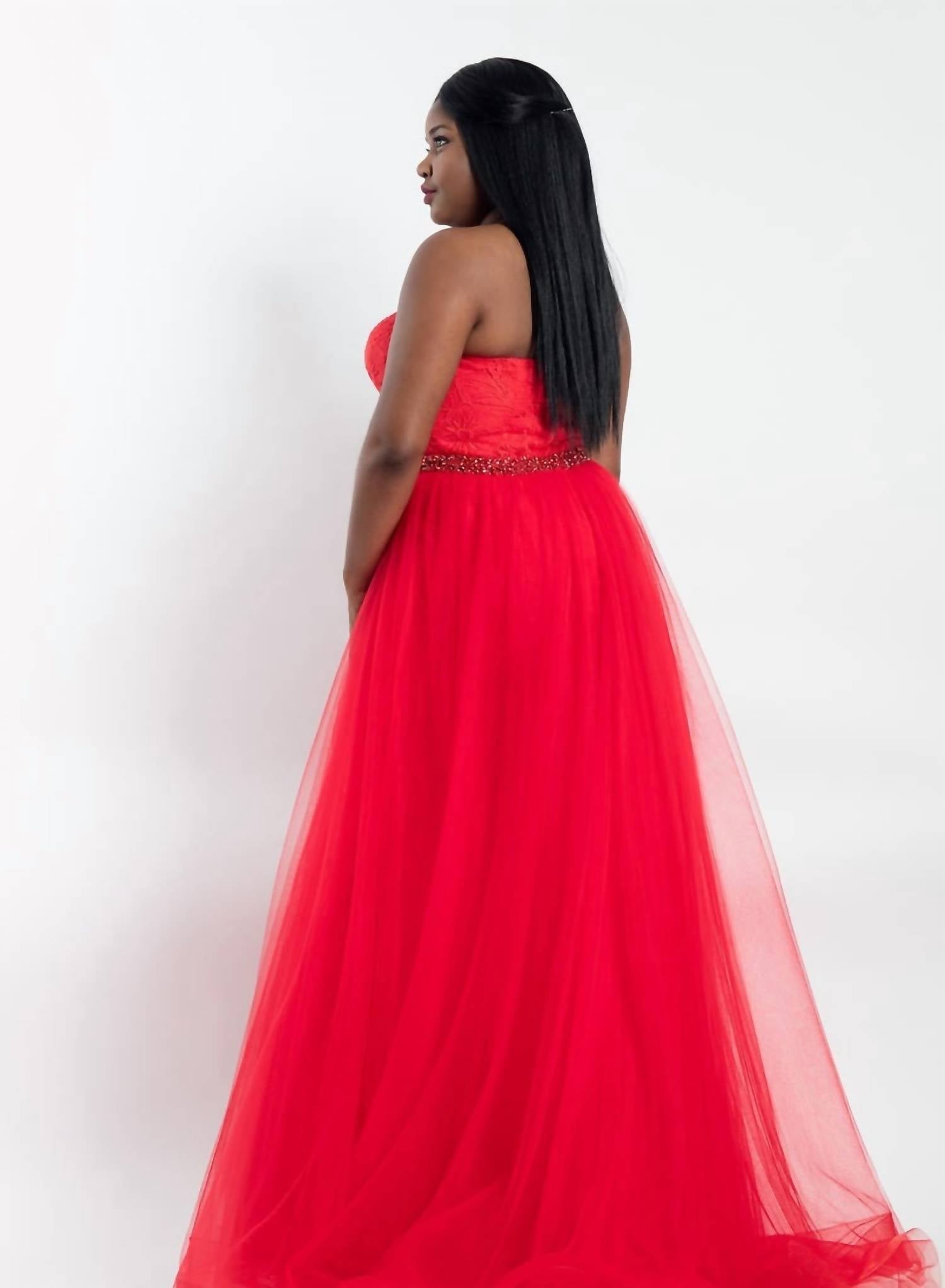 Rachel Allan - Strapless Lace Floral Prom Dress With Overskirt