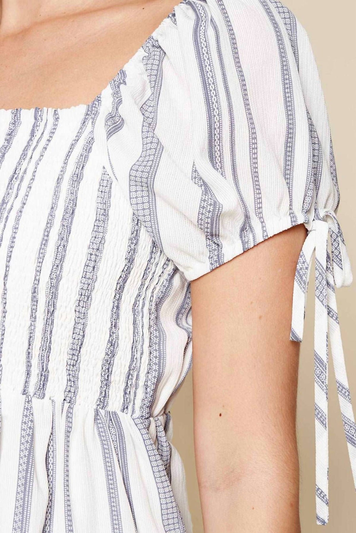 Sugarlips - Baja Striped Puff Sleeve Top