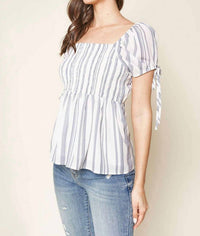 Sugarlips - Baja Striped Puff Sleeve Top