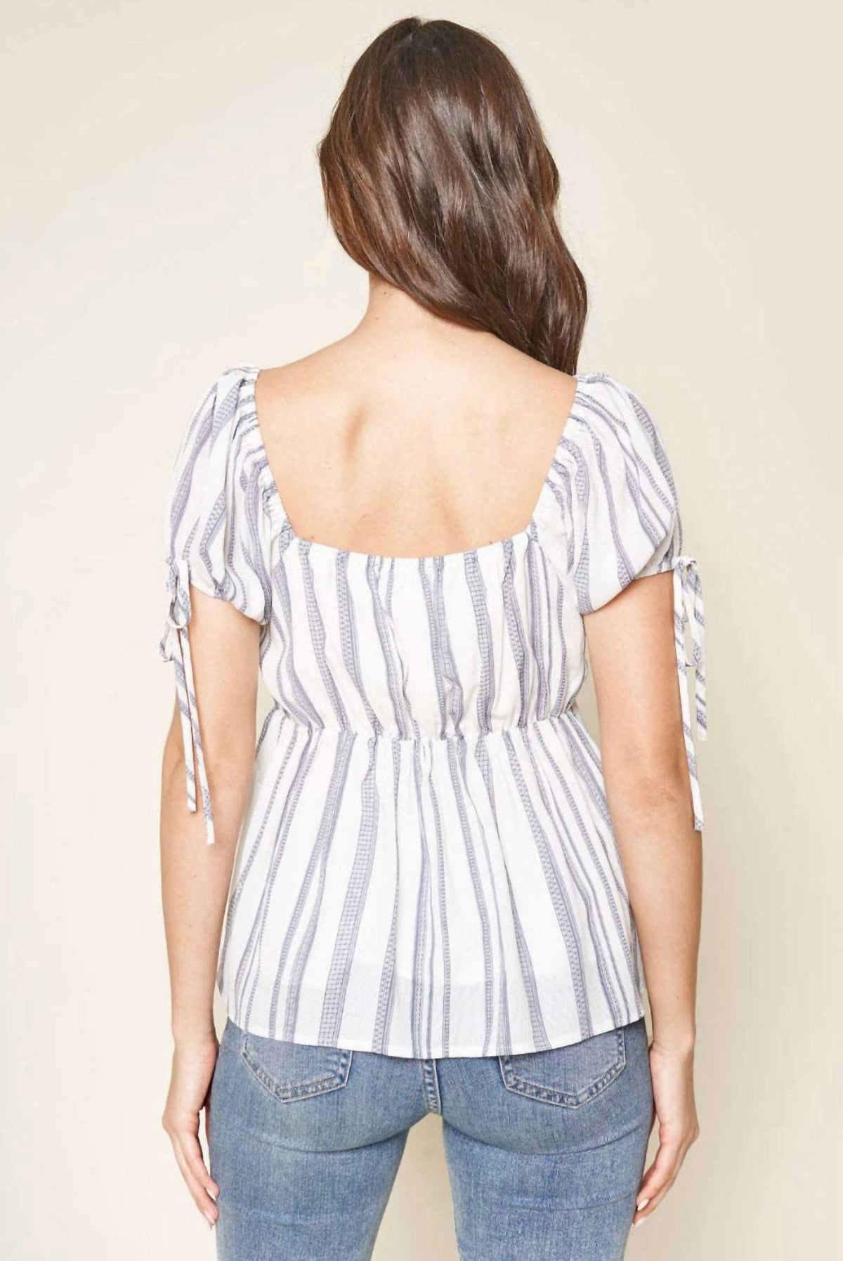 Sugarlips - Baja Striped Puff Sleeve Top