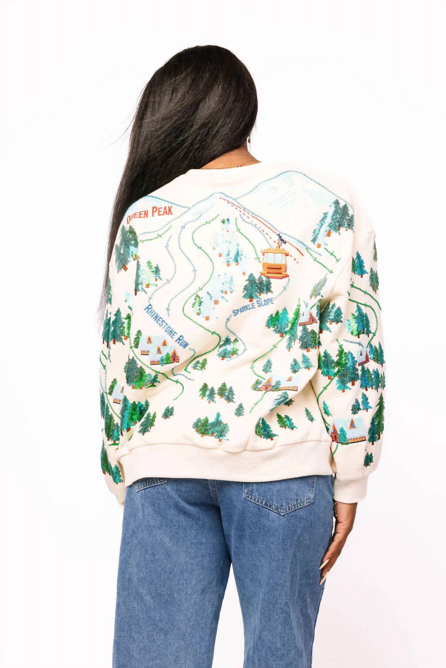 QUEEN OF SPARKLES Sparkle Slope Scenery Sweatshirt in beige - women's top - alternate view