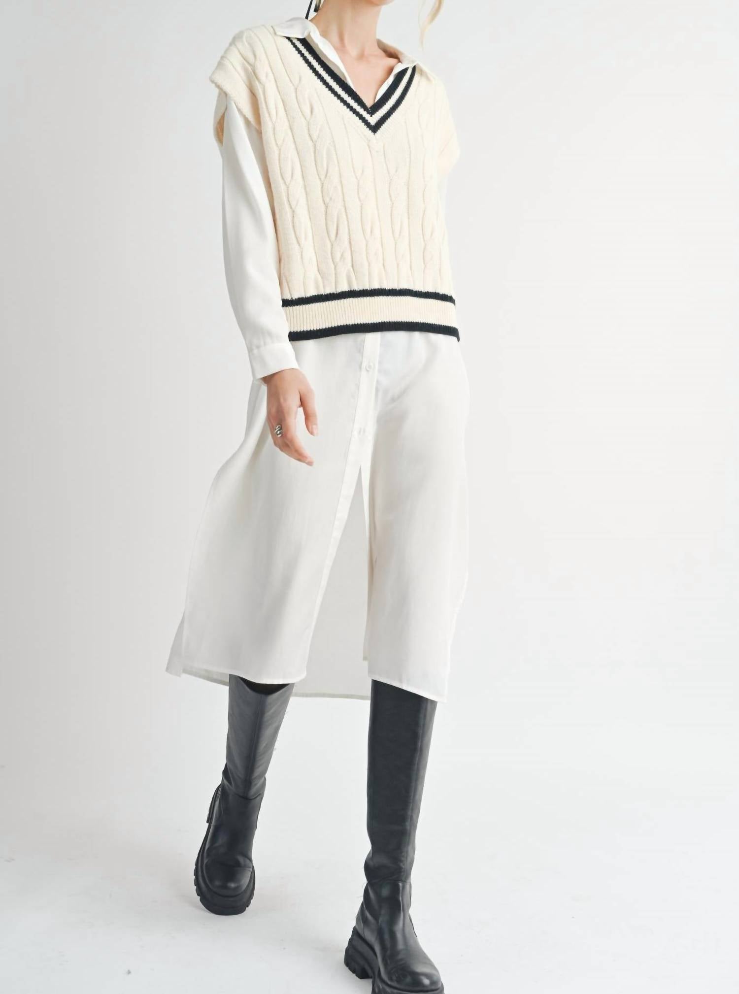 Sadie & Sage - Tara V Neck Cable Sweater