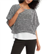 Multiples - Yarn-dyed Boat Neck Poncho Top