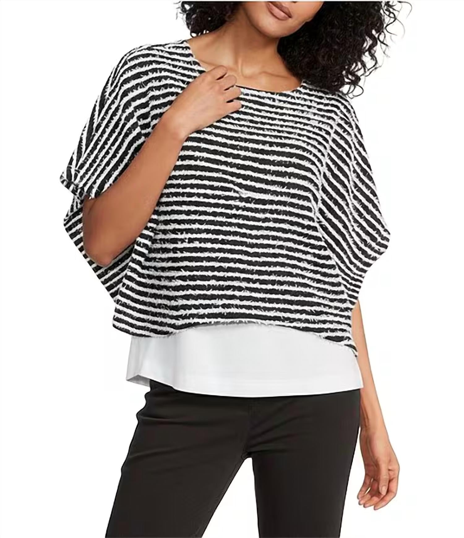 Multiples - Yarn-dyed Boat Neck Poncho Top